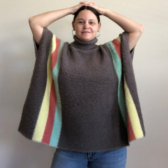 SALE!!!!!! NWT Fuzzy Sweater Poncho with Stripes - Picture 4 of 4